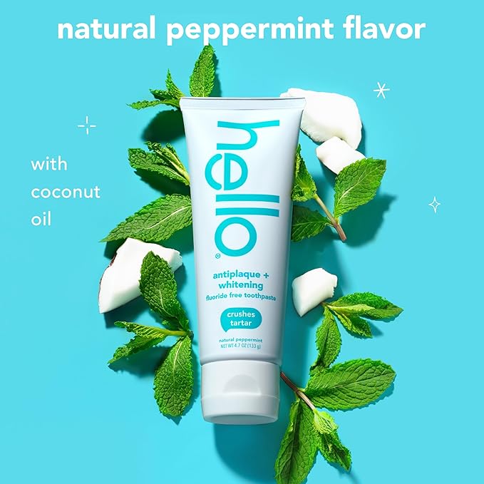 hello Antiplaque Fluoride Free Whitening Toothpaste and Peace Out Plaque Alcohol Free Mouthwash Pack, Includes Two 4.7 Oz Whitening Toothpastes and One 16 Fl Oz Fluoride Free Mouthwash