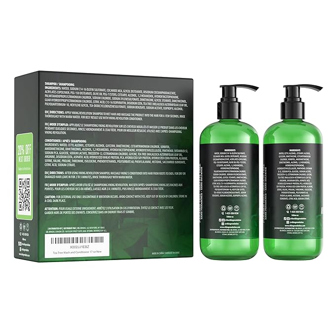 Viking Revolution Tea Tree Shampoo and Conditioner Set - Hydrates, Moisturizes & Soothes Dry and Itchy Scalps - With Natural Tea Tree Oil - 17 oz