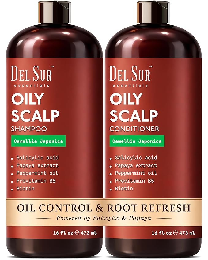DEL SUR Clarifying Shampoo & Conditioner Set for Oily Scalp | 16 fl oz | with Camellia Japonica, Salicylic Acid, Papaya & Biotin | Oil Control for Oily Roots & Greasy Hair