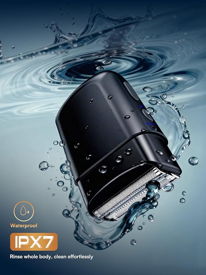 Electric Foil Shavers for Men: Mini Electric Razor with 3 Floating Blades, IPX7 Waterproof & USB-C Fast Charge Cordless Foil Shaver for Men with Travel Lock, Dark Black