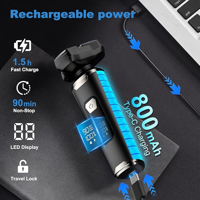 4-in-1 Electric Razor for Men, Magnetic Floating Heads, LED Display, IPX7 Waterproof, Travel Lock & Nose Trimmer - Complete Grooming Kit Gift Set