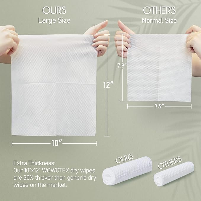 Disposable Face Towel Biodegradable Large Dry Face Wipes 120 Count/2 Box Extra Thick Soft Clean Facial Towels for Sensitive Skin, Makeup Removing, Facial Cleansing, Nursing, Travel, 10"×12"