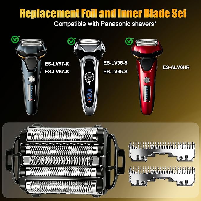 Replacement Blades and Foil for Panasonic ARC5 5-Blade for WES9032P ES9032 ES9034 ES9036 ES9038 Shavers Fits Models ES-LV61, ES-LV65, ES-LV67, ES-LV95, ES-LV97