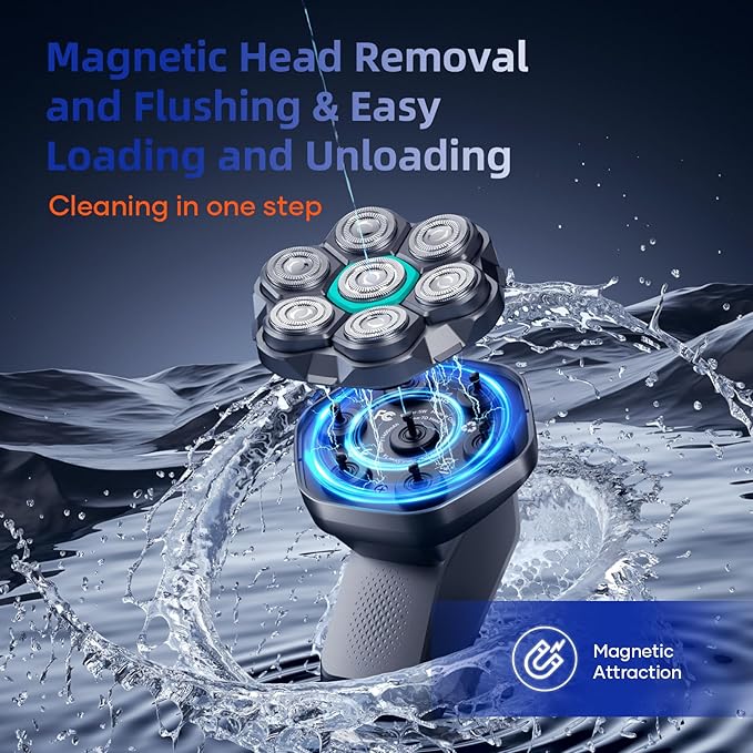 7D Head Shavers for Bald Men - kensen Dual Speed Electric Head Hair Shaver, Long Battery Life Electric Razor IPX6 Waterproof Wet/Dry Shaving LED Display Rechargeable Bald Head Shavers for Men
