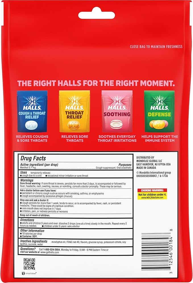 HALLS Throat Relief Strawberry Cough Drops, Value Pack, 80 Drops