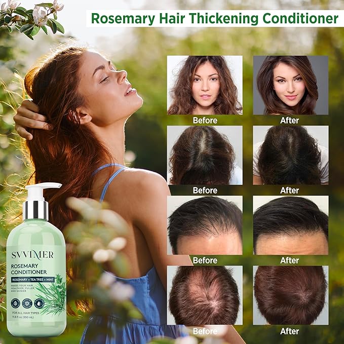 Svvimer Rosemary Hair Thickening Conditioner: Thickening Moisturizing Product with Biotin for Women Men - for Damaged Dry Thinning Hair 11.8 fl.oz