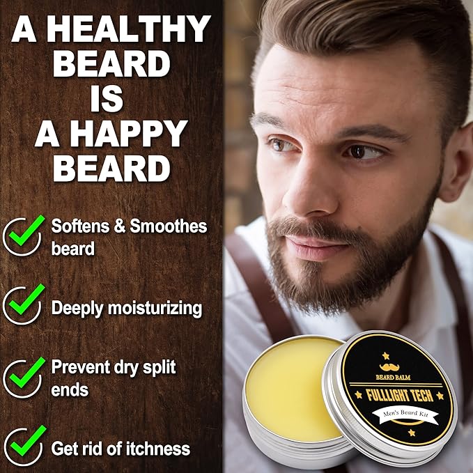 FULLLIGHT TECH Beard Balm, 2 Pack - Citrus Scent - Coconut, Argan, Jojoba Oils - Styles, Hydrates & Smooths Beards & Mustaches - Beard Styling Balm - Gifts for Men
