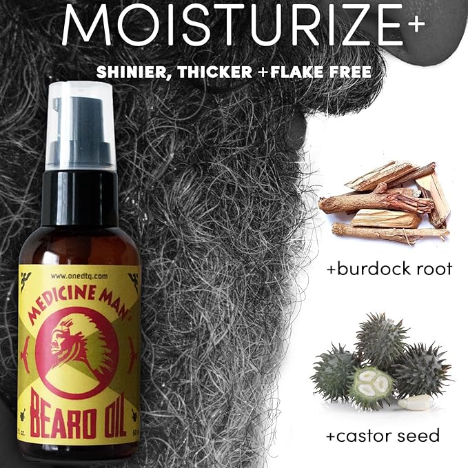OneDTQ Medicine Man's Anti-itch Beard Oil 2 FL OZ - 100% Natural & Organic Leave-In Conditioner for Men