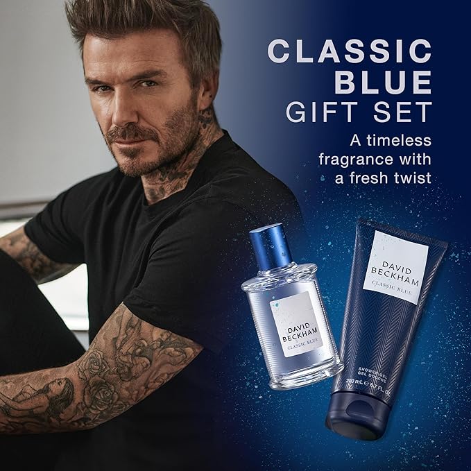 David Beckham Classic Blue Giftset 1.6 fl oz EDT + 6.7 fl oz Shower Gel, Notes of Pineapple, Apple Sage, and and Cashmere Wood, Men's Fragrance, Long Lasting, Everyday Fragrance