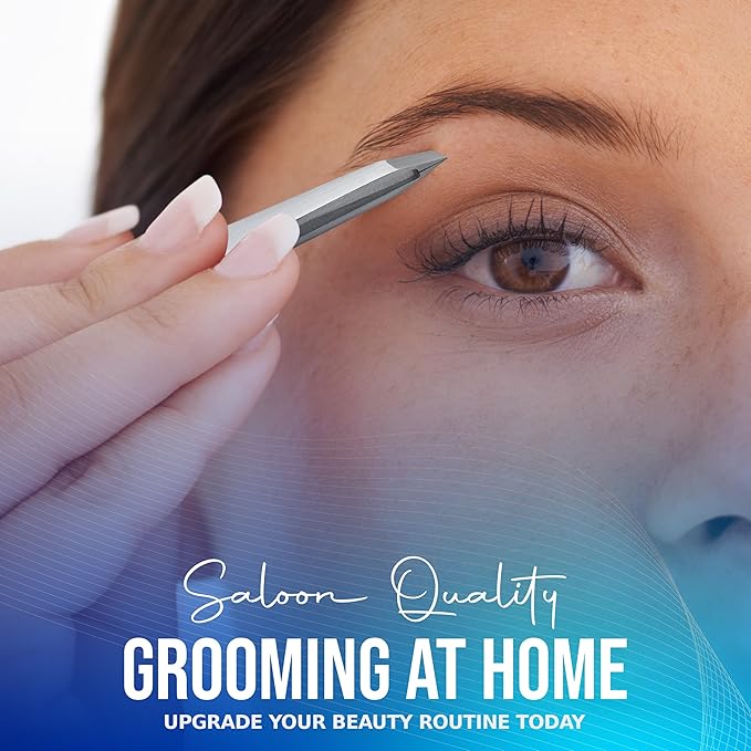 Professional Straight Stainless Steel Tweezers for Men & Women - Precision Eyebrow Facial Hair Removal with Strong Grip & Fine Point Tip (Smoky Silver)