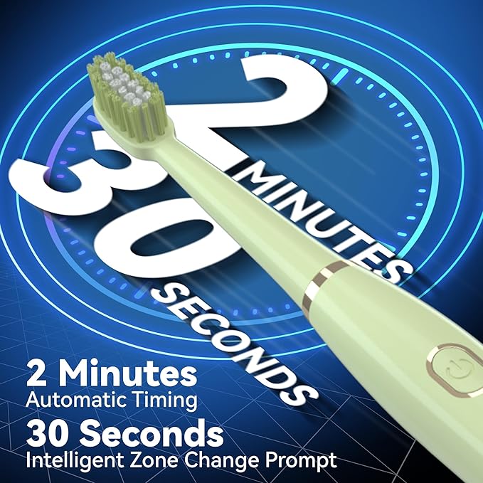 7AM2M Sonic Electric Toothbrush for Adults and Kids- High Power Rechargeable Toothbrushes with 8 Brush Heads,5 Adjustable Modes, Built-in 2-Minute Smart Timer,4 Hours Fast Charge for 30 DaysGreen