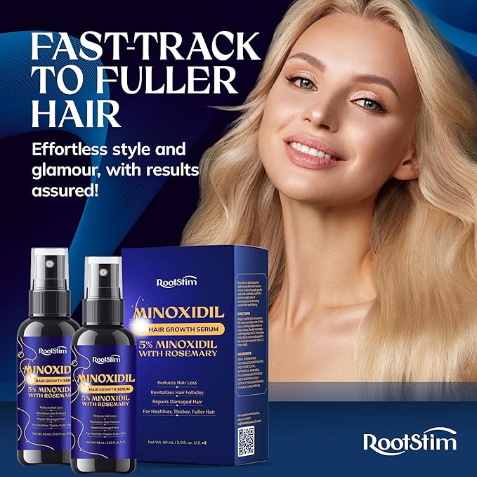 5% Minoxidil Hair Growth for Men and Women: 2-Pack Extra Strength Minoxidil Hair Loss Treatment Serum with Rosemary for Faster Stronger Thicker Hair Growth - 60ML Each