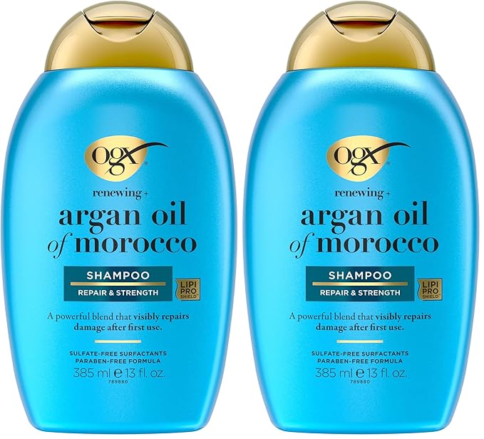 OGX Renewing +Cold-Pressed Argan Oil of Morocco Hydrating Hair Shampoo, Help Moisturize, Soften & Strengthen Hair, Paraben-Free with Sulfate-Free Surfactants, 13 fl oz (Pack of 2)