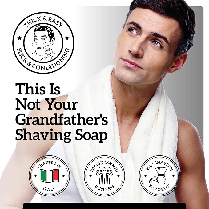Mr. Fine 21C Men’s Shaving Soap, Builds Thick & Easy Lather, Protects From Razor Burn & Irritation, No Artificial Colors, Made In Italy, 5oz. (150ml), Clubhouse