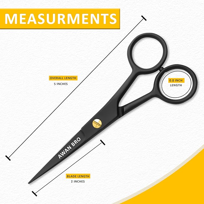 5" Professional Beard & Mustache Scissors Set with Beard Comb & Mustache Comb – Precision Grooming Beard Scissors for All type of Facial Hair, Perfect Beard Hair Scissors Kit with Travel Pouch