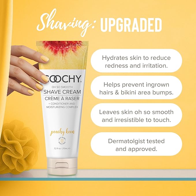 Coochy Shave Cream - Moisturizing Shave Lotion - Gentle Intimate Shaving Cream - For Bikini Area, Underarms, Legs & More - Rash-Free, Hydrating Formula - Peachy Keen, 3.4 oz