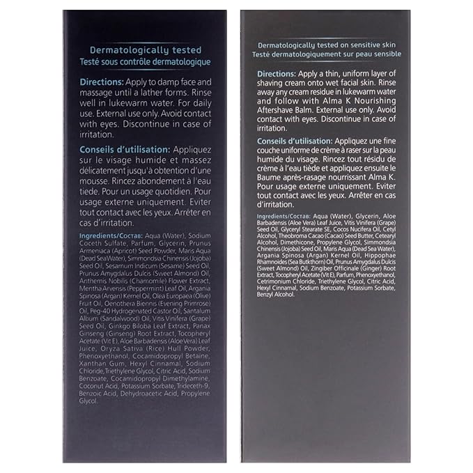 Exfoliating Facial Cleanser and Revitalizing Shaving Cream Kit by Alma K for Men - 2 Pc Kit 3.4oz Cleanser, 5.1 Shave Cream