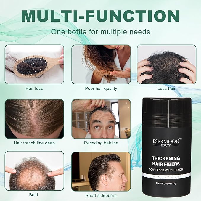 Hair Fibers, Hair Fibers for Thinning Hair, Hair Building Fibers, Hairpiece Filler, Increase Hair Density, Styling Powder for Women & Men, Hair Makeup, Premium Formula Thickening (DARK BROWN)