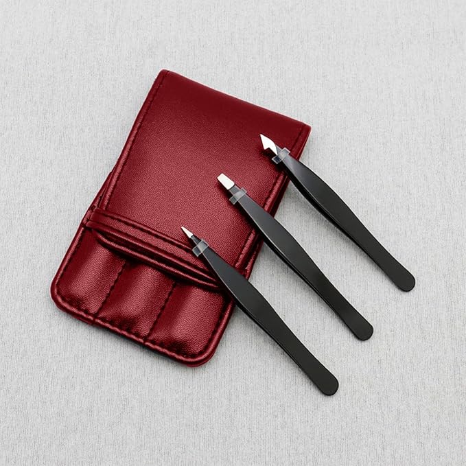 Eyebrow Tweezer Set 3-Piece for Women & Men - Professional Set with Case - Precision Tweezers Kit for Facial Hair, Splinter and Ingrown Hair Removal