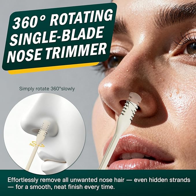 FVION Manual Nose Hair Trimmer (Pack of 3) - Rotating Nasal Hair Cutter with Ear Picker for Women and Men - Portable Nostril Hair Remover Tools
