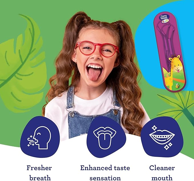 GuruNanda Kids Tongue Scraper (6-Pack) with Travel Case, Stainless Steel, Aids in Fresh Breath - Travel-Friendly Tongue Cleaner (Green/Pink/Orange)