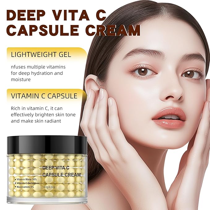Capsule Cream Deep Vitamin C Golden Capsule Moisturizer Face, Hydrating with 5% Niacinamide, Golden Capsules For Wrinkles & Skin Radiance, Vitamin C Lotion for Glow Hydration, Uneven Skin Tone