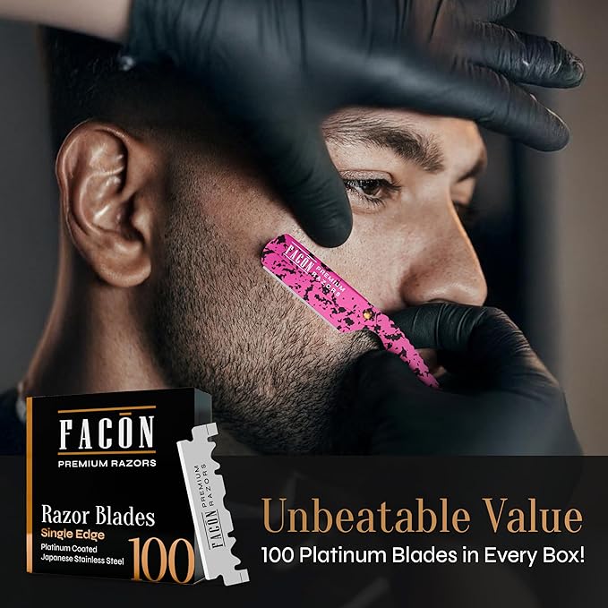 Facón Straight Razors for Men - Professional Barber Straight Edge Razor Kit with 100 Blades, Classic Stainless Steel Barbero Shaver for a Smooth & Precise Shave, Premium Barber Razor for Men's Shaving