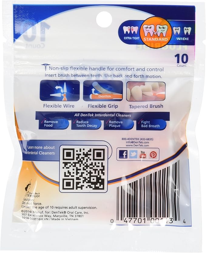 DenTek Easy Brush Interdental Cleaners | Brushes Between Teeth | Standard | Mint Flavor | 10 Count (Pack of 6)