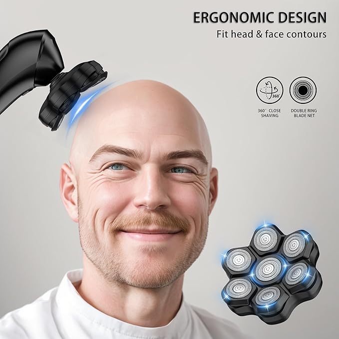 Magnetic Head Shaver Replacement Heads 7 Double Ring Waterproof Rotary Razor Blades for Bald Men Compatible with freebird wyklaus shpavver & Other Brands(blackm7)