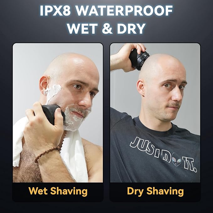 Head Shaver for Bald Men, 10,000 RPM High-Speed Electric Razor, Innovative 6D Magnetic Floating Heads, IPX8 Waterproof Wet/Dry Shaving Kit with LED Display & EVA Travel Case，Upgraded Gray&Yellow