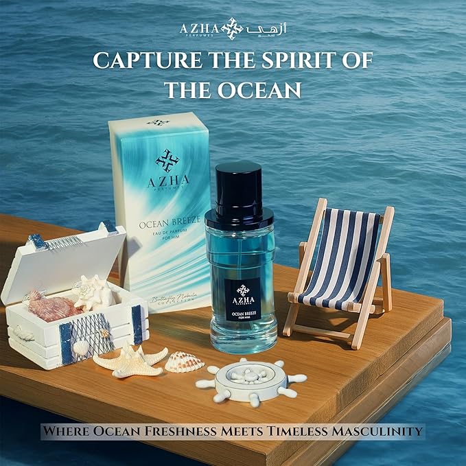 Ocean Breeze Eau De Parfum Men Spray 100ML (3.38 OZ) Arabian Perfume for Men Aromatic Fougere Notes Of Lemon, Mandarin And Musk, Long Lasting Perfume For Men, Luxurious Fragrance