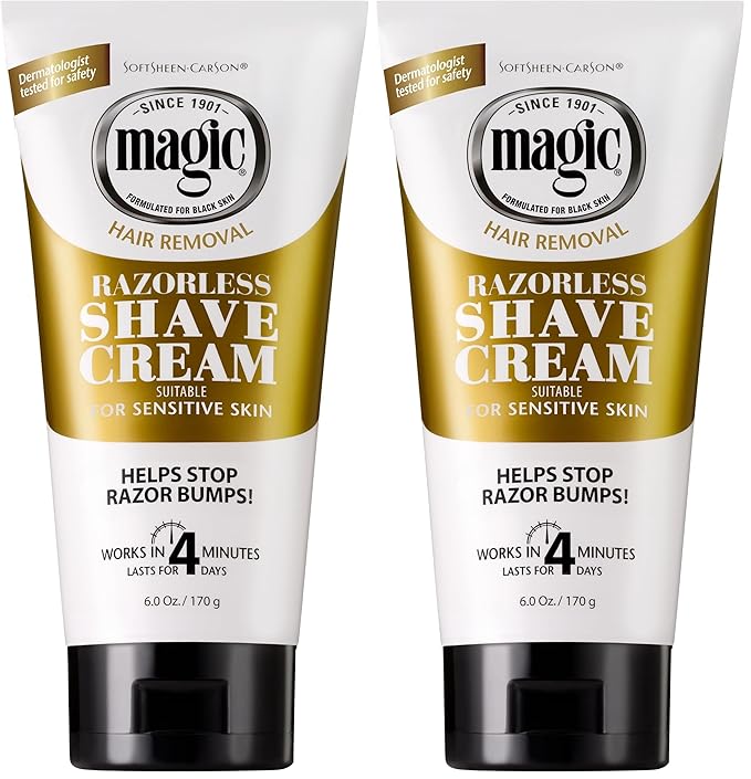SoftSheen-Carson Magic Razorless Shaving Cream,Depilatory Hair Removal Cream,Works in 4 Minutes for Coarse,Curly Hair,6 Oz,(Pack of 2)