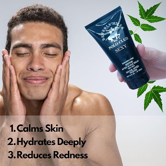 Beverly Hills Polo Club SEXY Soothe After Shave Balm for Men - Hydrating & Refreshing Aquatic Oriental Scent - 5 Fl Oz