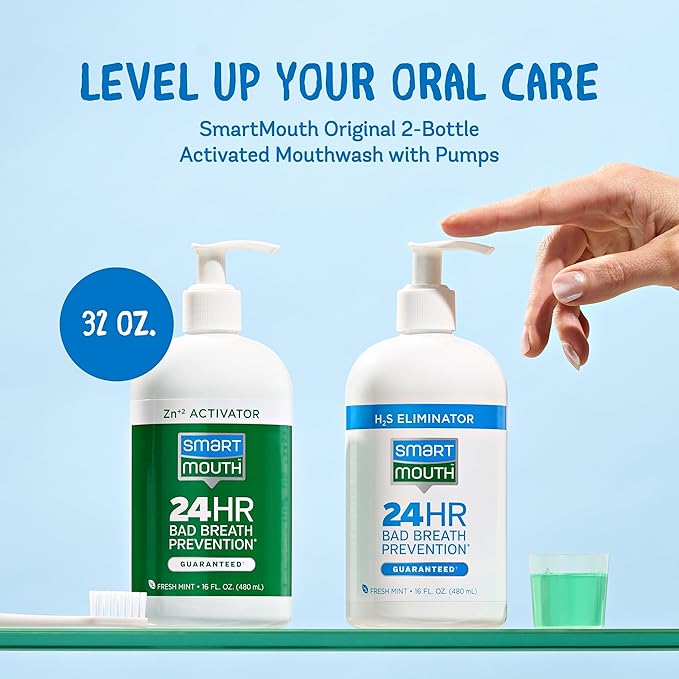 SmartMouth Original 2-Bottle Activated Mouthwash with Pumps, Bad Breath Support, 32 fl oz