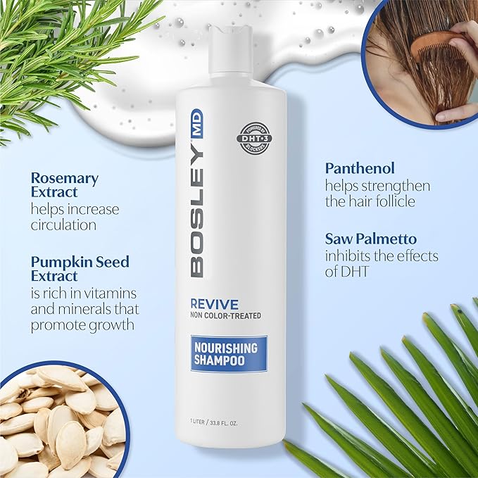 BosRevive Nourishing Shampoo for Noticeably Thinning, Non Color-Treated Hair – Helps Restore Thinning Hair & Remove DHT, Product & Pollution Build-Up, Boosts Scalp Circulation, Sulfate-Free 33.8 Fl Oz