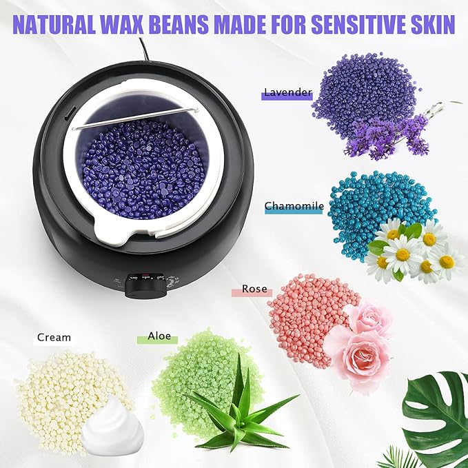 Waxing Kit - Wax Warmer for Hair Removal, Hard Wax Kit with 14oz 5 Bags Hard Wax Beans for Full Body, Legs, Face, Eyebrows, Bikini, Brazilian Waxing Kit for Women Men
