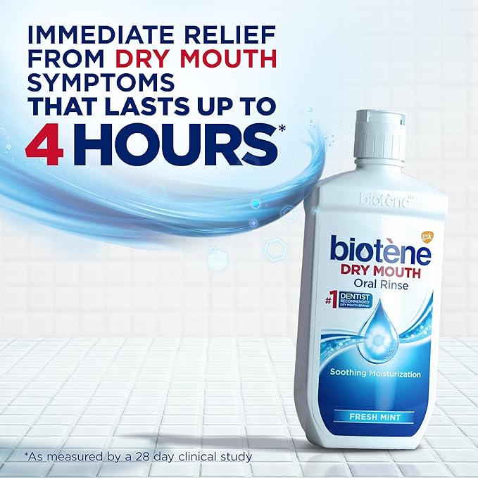 biotène Oral Rinse Mouthwash for Dry Mouth, Breath Freshener and Dry Mouth Treatment, Fresh Mint, 16 fl oz