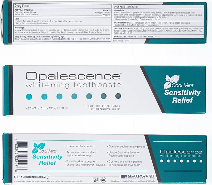 Opalescence Whitening Toothpaste for Sensitive Teeth (1 Pack) - Oral Care, Mint Flavor, Gluten Free - TP-5167-1