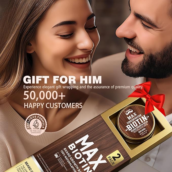 2 Pack Biotin Beard Balm Set for Men – Natural & Vanilla Butters – Non-Itchy, Moisturize, Strengthen & Shape Beards – Grooming Gift Set for Father's Day, Anniversaries, Christmas (Natural & Vanilla)