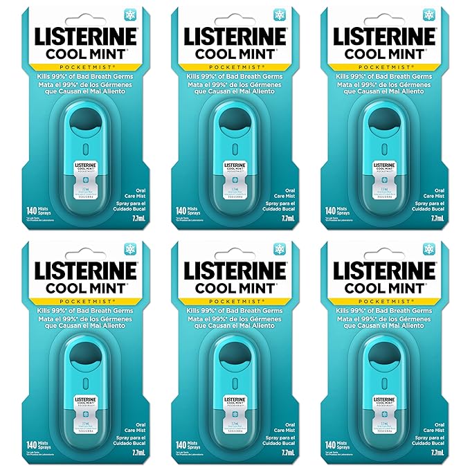 Listerine Cool Mint Pocketmist, Oral Care Mist for Fresh Breath, Non-Aerosol Sugar-Free Minty Bad Breath Refresher Spray to Kill 99% of Bad Breath Germs, Portable, Cool Mint Flavor, 7.7 mL