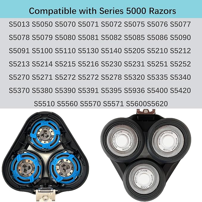 SH50/52 Replacement Heads Compatible with Philips Series 5000 Electric Shavers, Complete Head Compatible with Norelco Razor Series S5000 All Models Series 5000 S5252 S5270 S5271 More