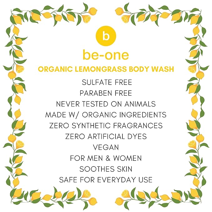 Certified Organic Lemongrass Body Wash Body Wash - Paraben & Sulfate Free - All Natural - Eczema - Sensitive Skin - Vegan - Gentle - For Men & Women - MADE IN USA