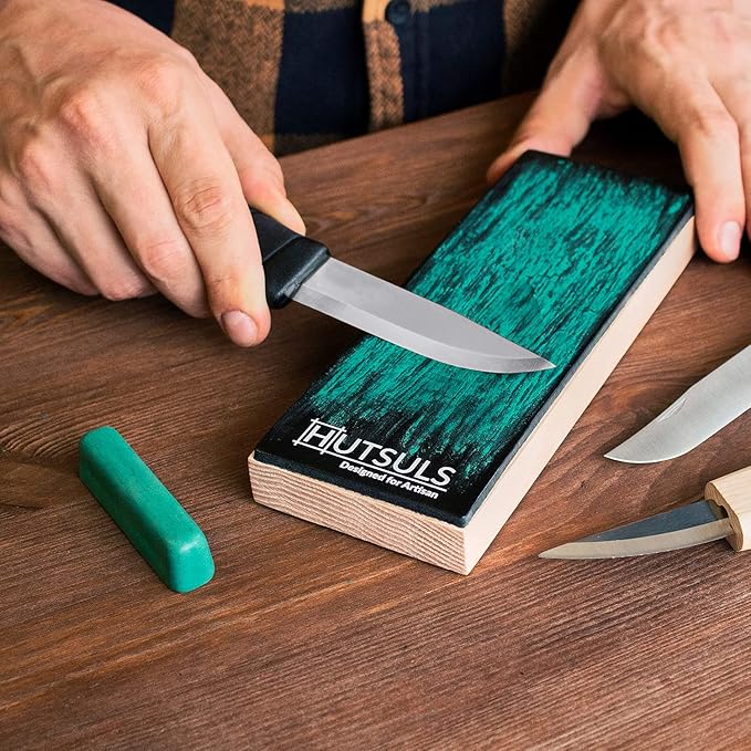 Hutsuls Leather Strop Block with Compound - Get Razor-Sharp Edges with Non-Slip Leather Stropping Block & Step-by-Step Guide Included