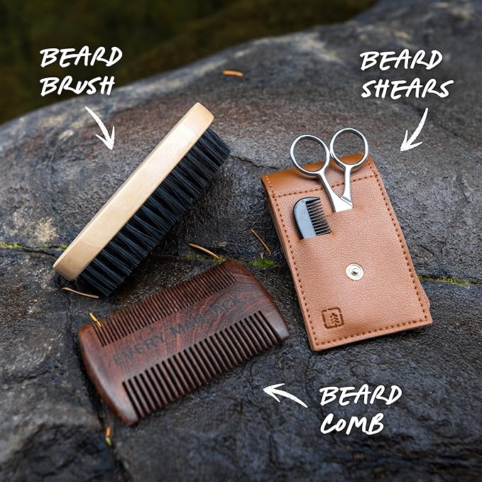 Every Man Jack Beard Grooming Tool Gift Set for Men – Includes Dual-Tooth Comb, Beard Brush, Stainless Steel Shears & Mini Comb – Travel Friendly & Perfect for Daily Maintenance