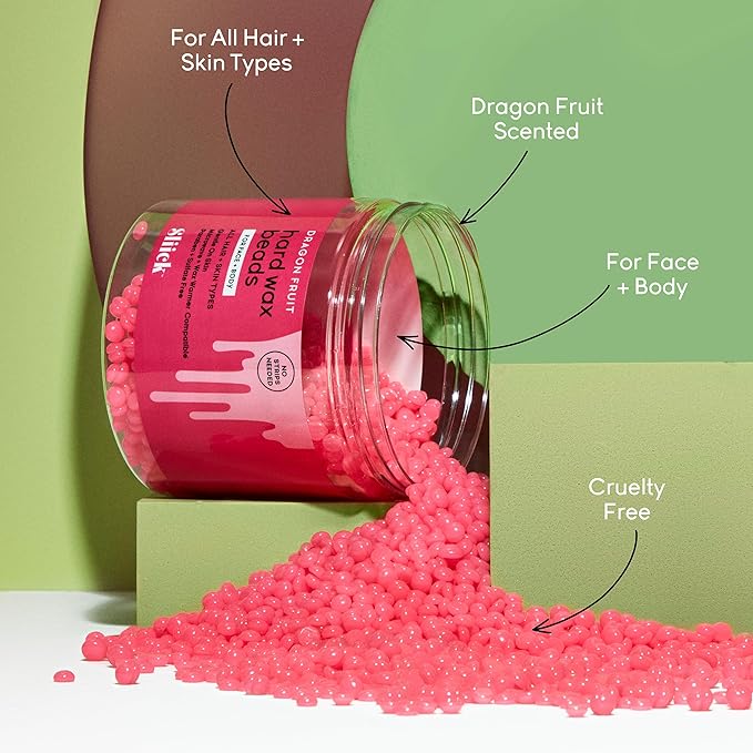 Sliick Hard Wax Beads for Hair Removal, Dragon Fruit - Stripless Wax Beads for Face, Body, & Sensitive Skin, 8 oz