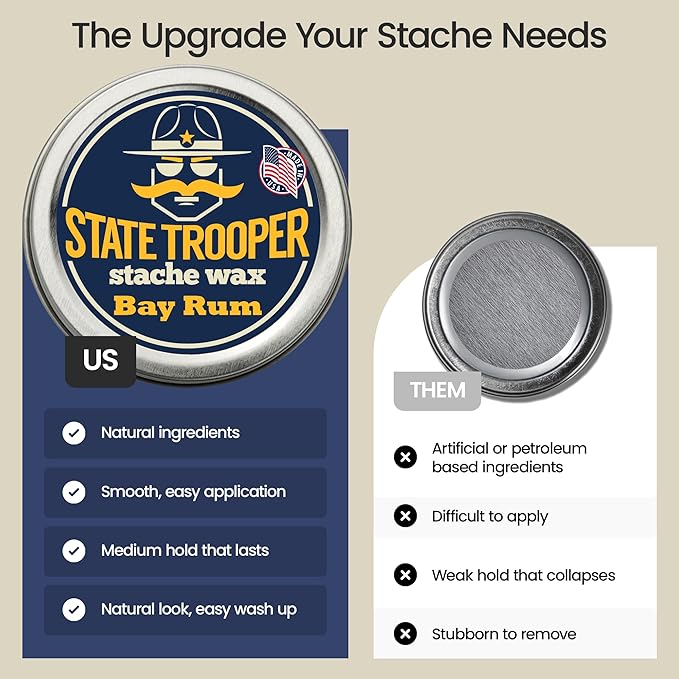 Mustache Wax - Medium Hold - Bay Rum Scent - One Ounce Tin