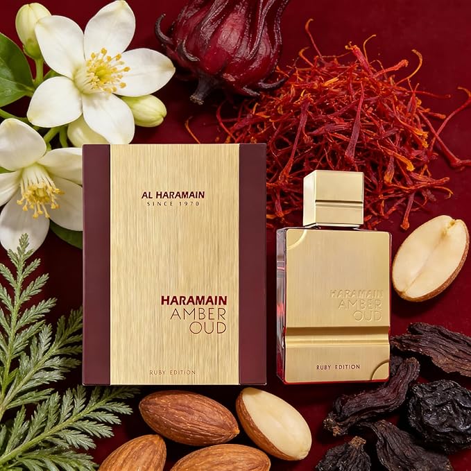 Al Haramain Amber Oud Ruby Edition Eau De Parfum Spray Unisex Arabian Perfume for Women & Men, Long-Lasting Amber Fragrance with Rich, 60ml (2.0 oz)
