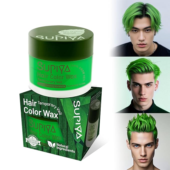 Temporary Hair Styling Color Wax, Green Hair Dye Color Wax Washable Natural Instant Hair Coloring Cream for DIY Hairstyle for Kids Men Women(Color #25)