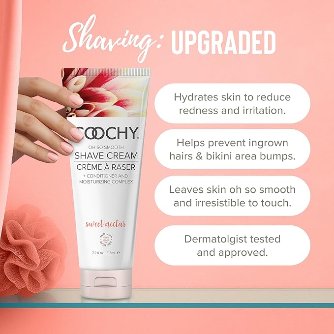 Coochy Shave Cream - Moisturizing Shave Lotion - Gentle Intimate Shaving Cream - For Bikini Area, Underarms, Legs & More - Rash-Free, Hydrating Formula - Sweet Nectar, 12.5 oz