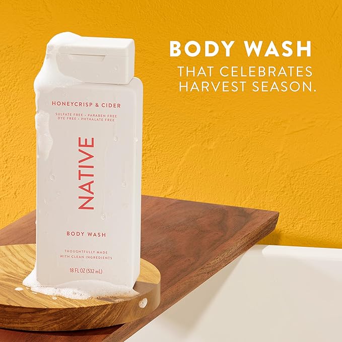 Native Body Wash with Naturally Derived Ingredients - Honey Crisp & Cider - For Women & Men, Sulfate, Paraben, & Dye Free Leaving Skin Soft and Hydrating | Fall Seasonal Scent Bundle, 18 oz - 2 Pk